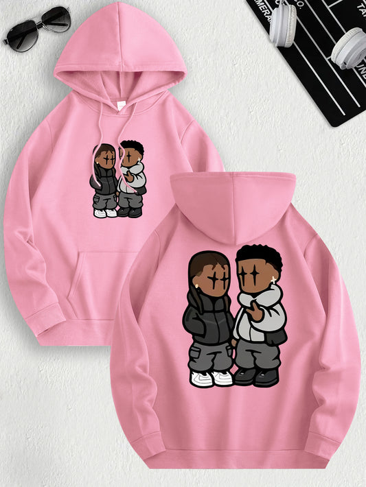 Men's Trendy Hoodie with Fleece-Lined Kangaroo Pocket - Casual & Comfortable, Cartoon Print Pullover Sweatshirt, K-pop, Fashion Design, Leisure Style, Conventional Version, ALL/Global/All