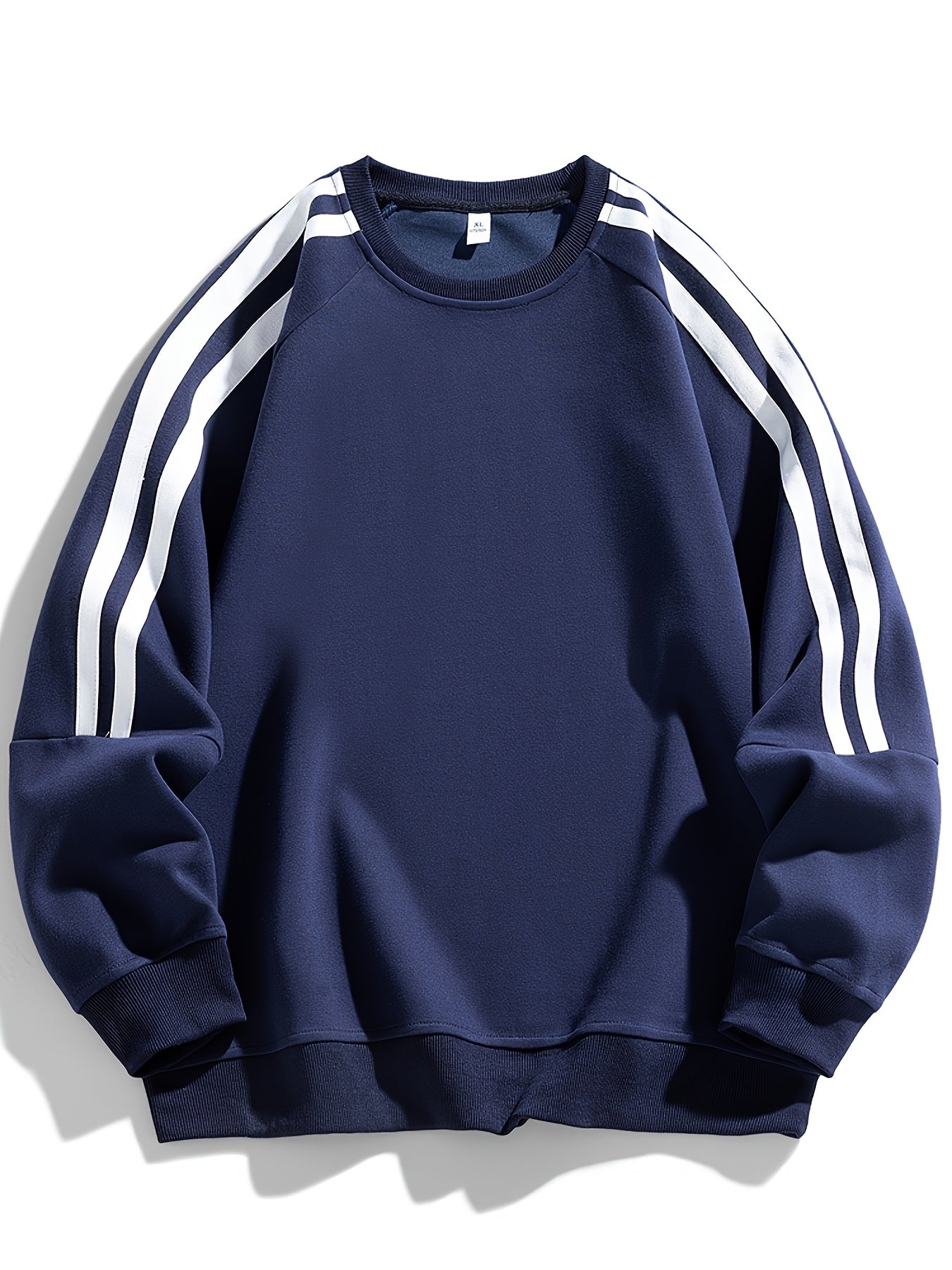 Men'S Casual Crew Neck Hoodie, 100% Polyester Knit Fabric, Solid Color with Side Stripes, Regular Fit, Non-Stretch, 250g/m² - Comfortable and Stylish for Street and Outdoor Activities