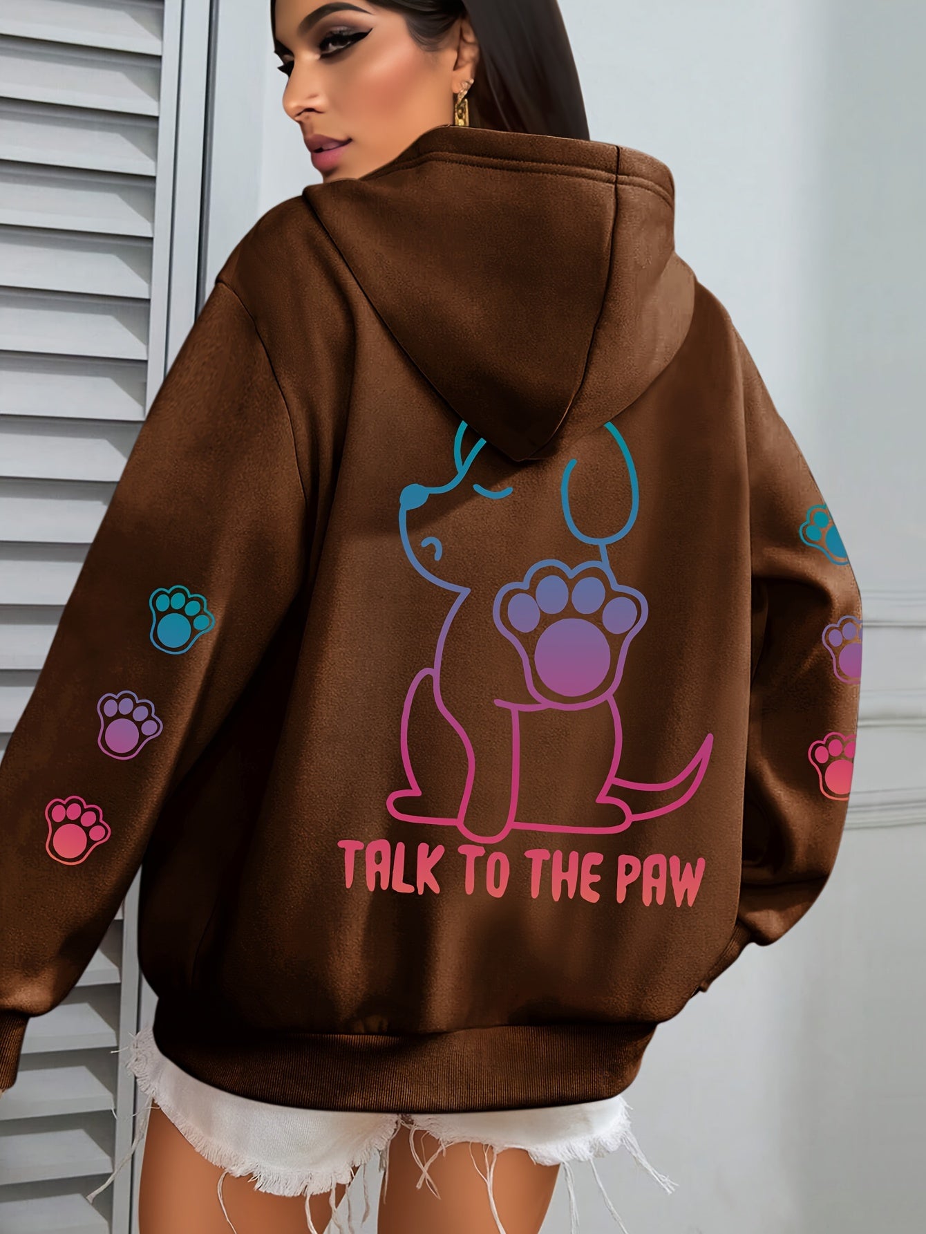 Women's Cozy Puppy Print Hoodie - Casual Long Sleeve with Kangaroo Pocket, Polyester Blend, Machine Washable - Perfect for Fall & Winter