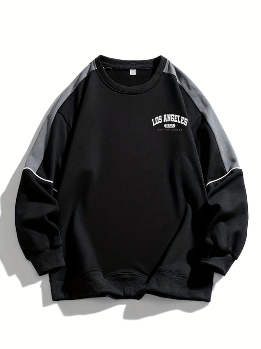 Men's Casual Athletic Sweatshirt - Color Block, Crew Neck, Polyester Blend, Perfect for Outdoor Activities, for Autumn, Spring