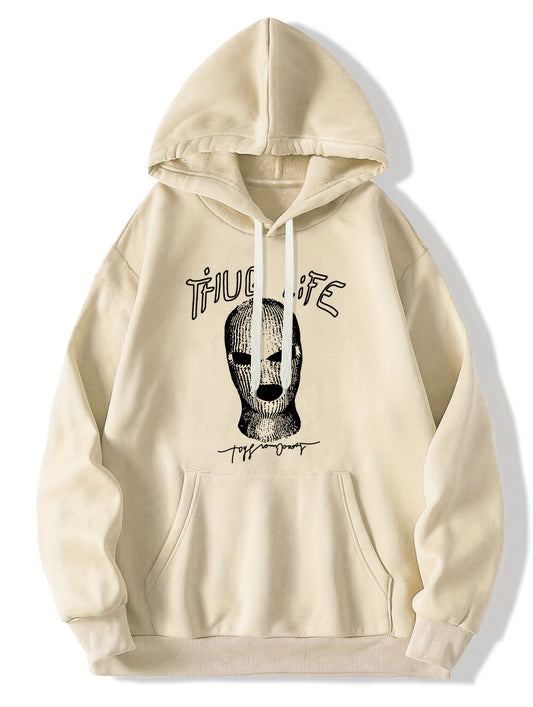 Mask Pattern Print Hooded Sweatshirt, Hoodies Fashion Casual Tops For Spring Autumn, Men's Clothing