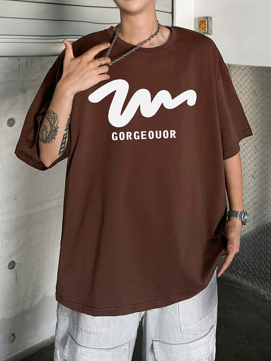 Men's Loose 100% Cotton M Graphic Print T-shirt, Short Sleeve Crew Neck Tee, Men's Clothing For Summer Outdoor