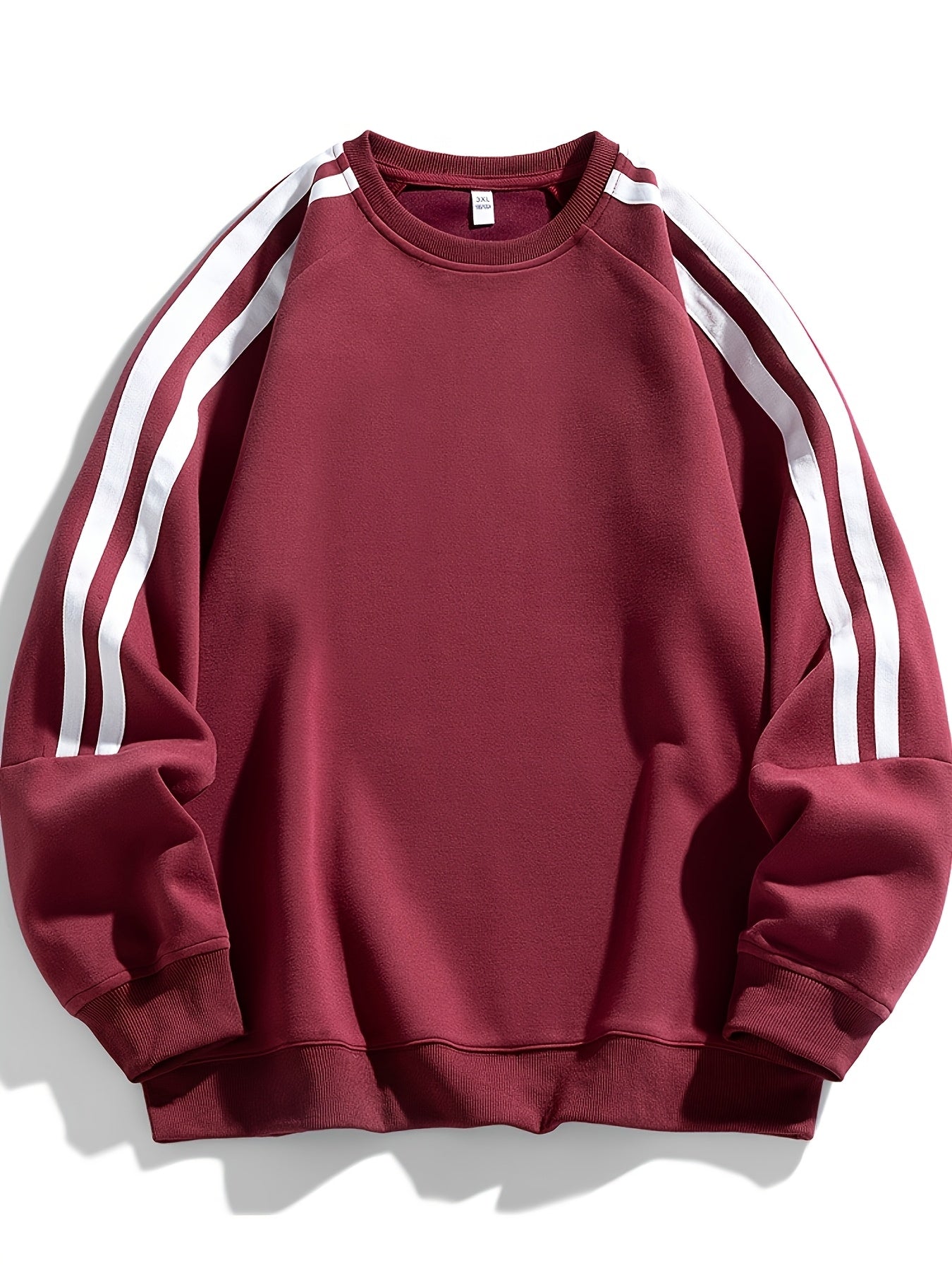 Men'S Casual Crew Neck Hoodie, 100% Polyester Knit Fabric, Solid Color with Side Stripes, Regular Fit, Non-Stretch, 250g/m² - Comfortable and Stylish for Street and Outdoor Activities