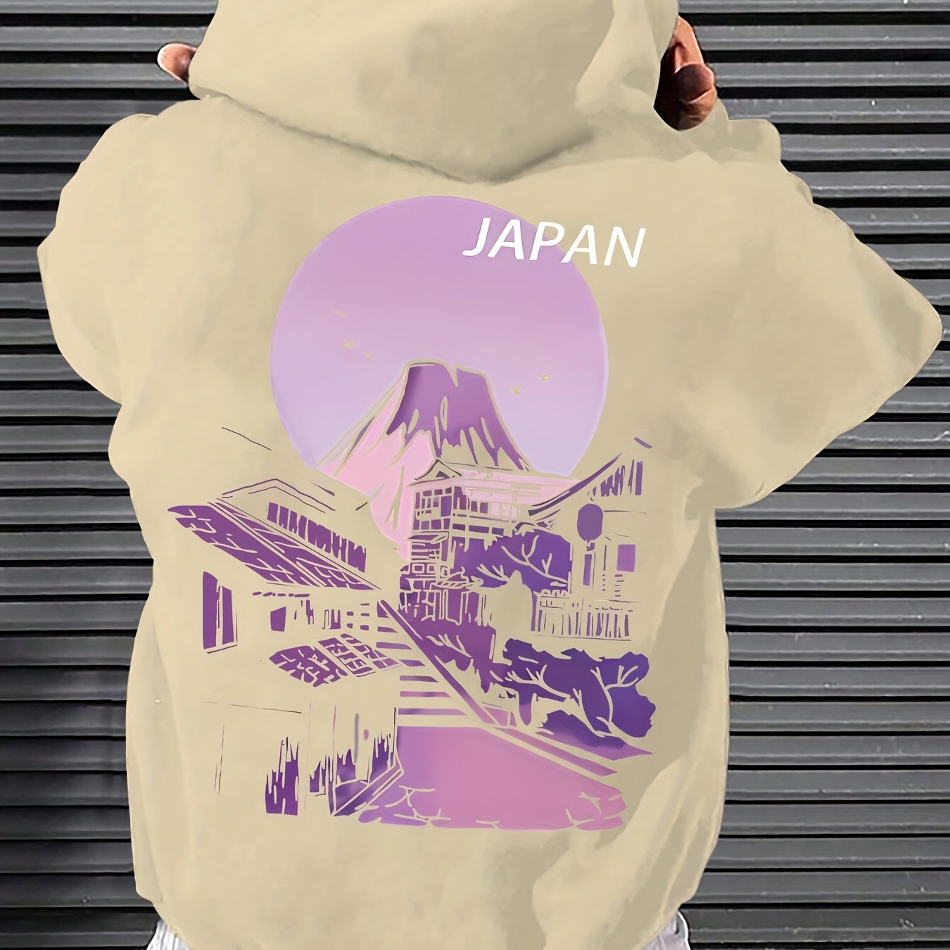 JAPAN Village Scene Printed Men's Stylish Pullover Hoodie, Autumn Winter Hooded Sweatshirt, Soft Fabric, Regular Fit