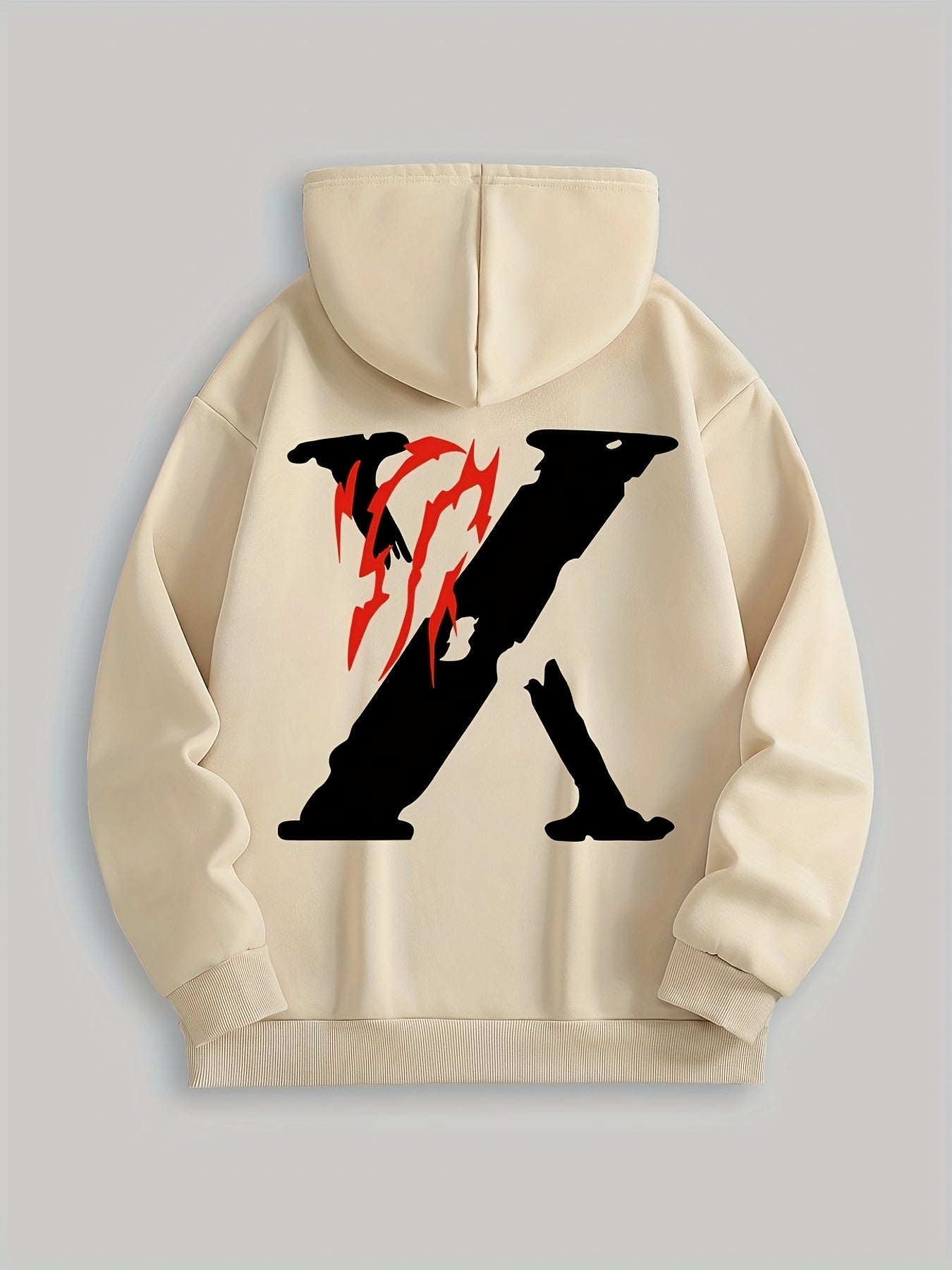 Men's Sweatshirt with Velvet Hooded 2pcs Set, Casual and Versatile Plaster Man Pattern Printed Pocket Sweatshirt