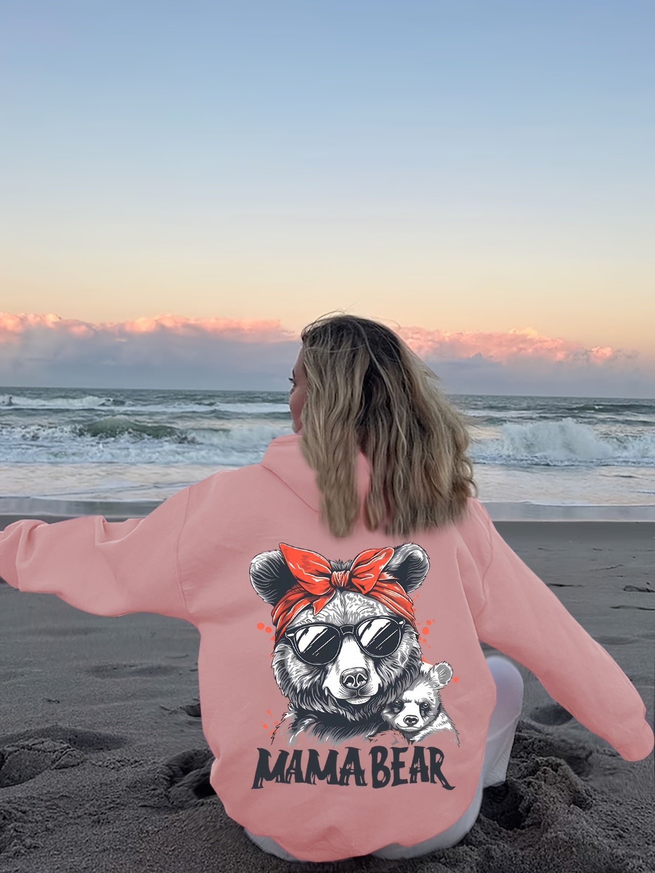 Festive Mama Bear Hoodie: Soft, Stretchy Polyester with Animal Print And Pockets - Perfect for Fall/Winter Beach Days