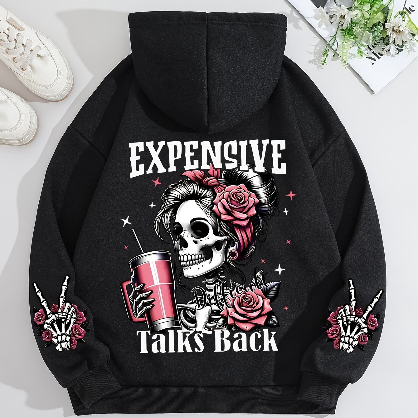 Ladies Fashion Hoodie: Relaxed Style, Polyester Material, Knit Fabric, All Seasons, No Detail, Letter Pattern
