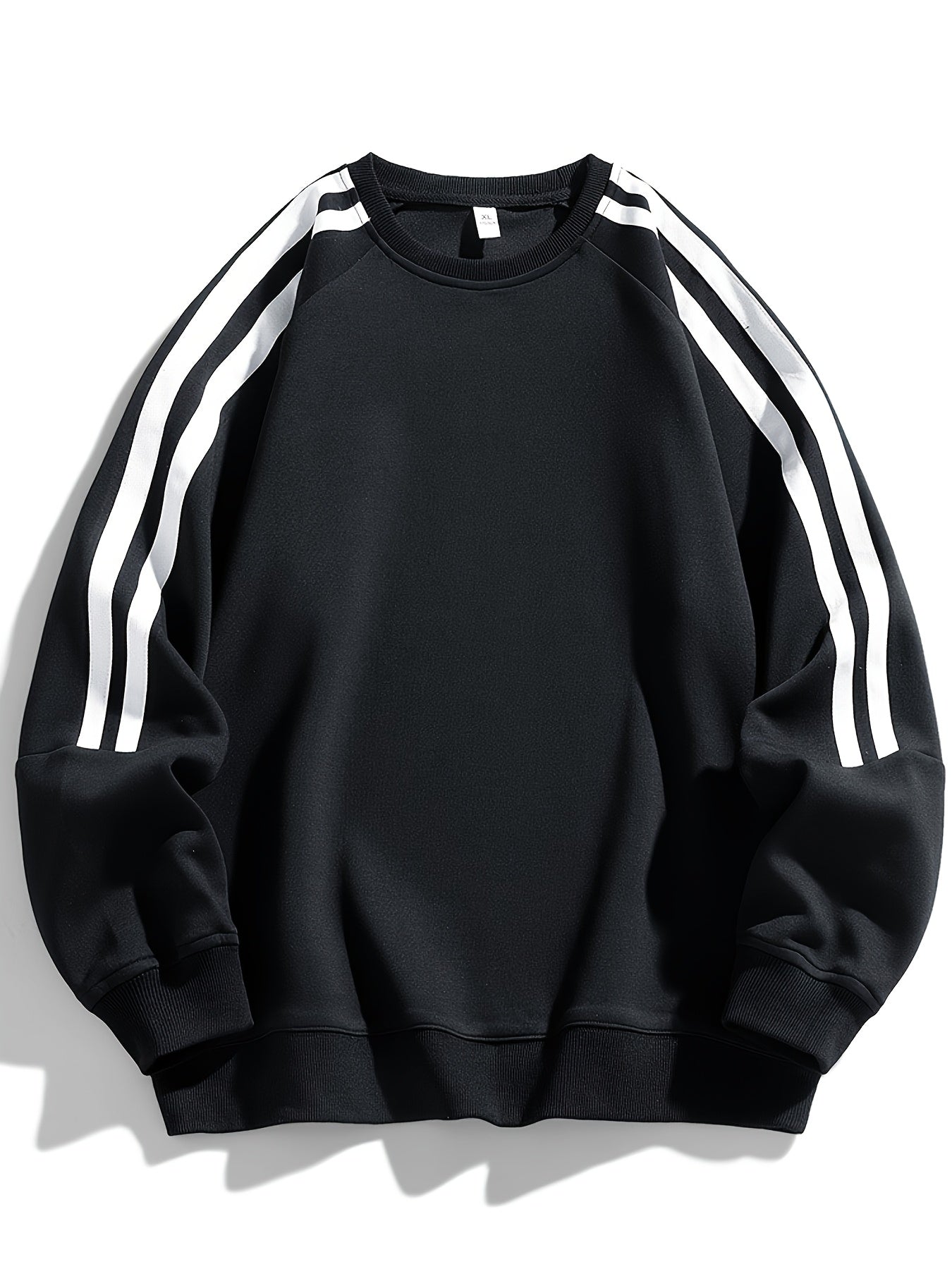Men'S Casual Crew Neck Hoodie, 100% Polyester Knit Fabric, Solid Color with Side Stripes, Regular Fit, Non-Stretch, 250g/m² - Comfortable and Stylish for Street and Outdoor Activities