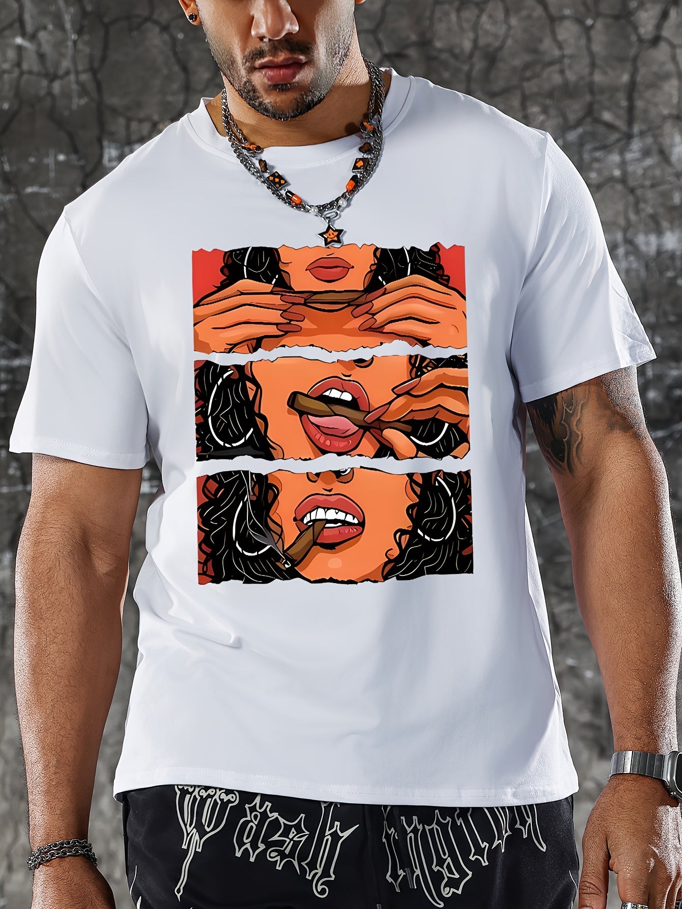 Rolling A Cigarette Print T Shirt, Tees For Men, Casual Short Sleeve T-shirt For Summer