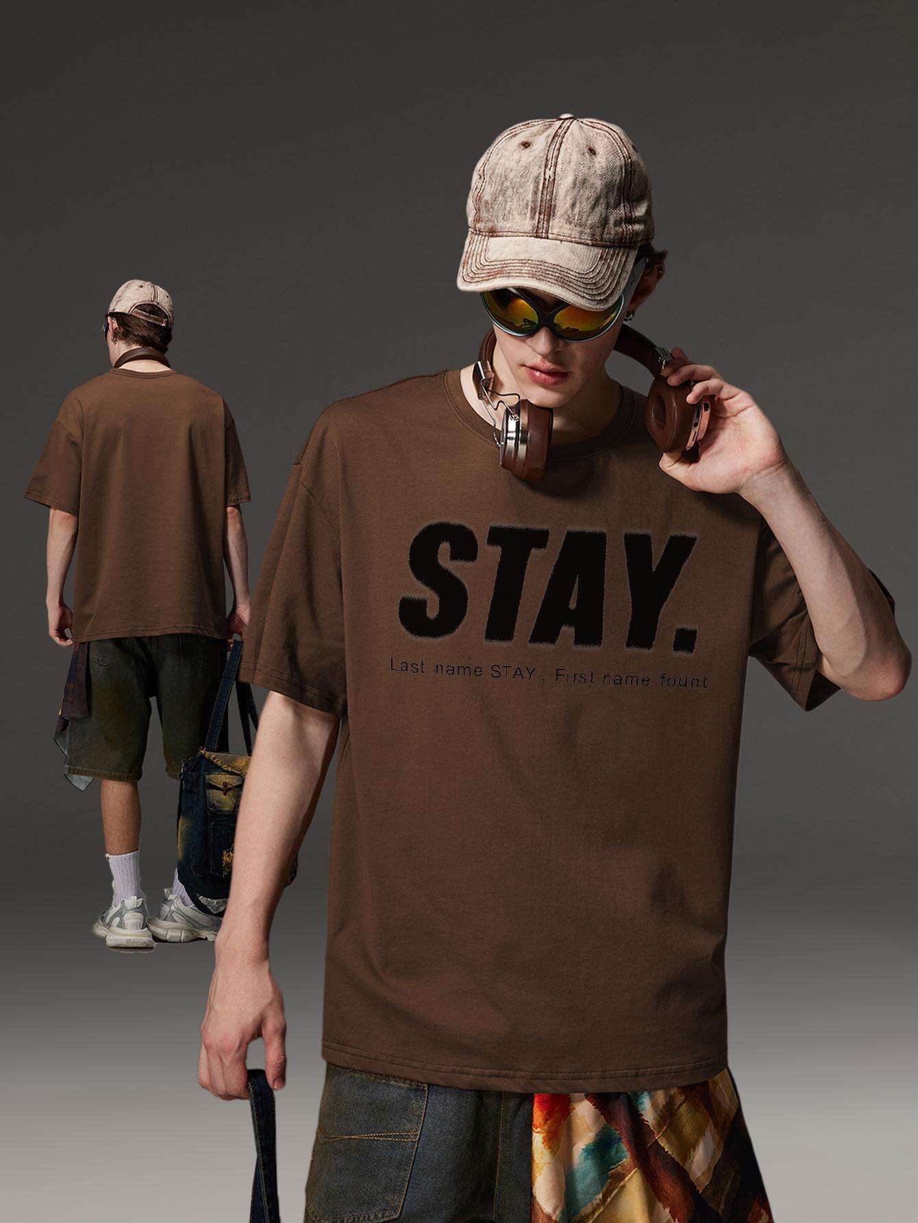 Korean Style Men Tops Kpop Streetwear STAY Print Luxury Cotton Male Tees Oversize Casual Unisex T-shirts Y2k Harajuku