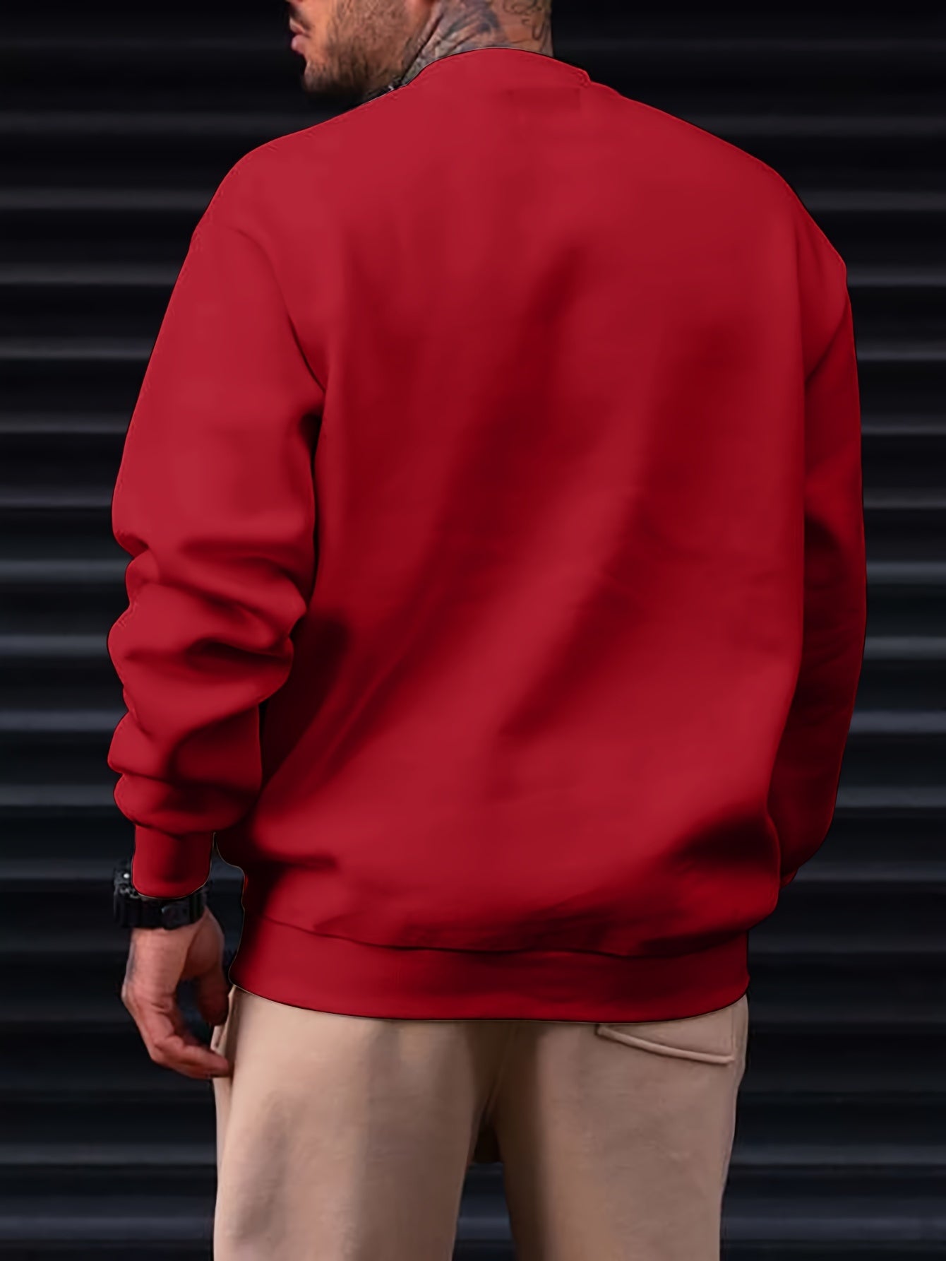 Chicago 28 Print Men's Crew Neck Long Sleeve Sweatshirt, Stylish Pullover Sweatshirt, Casual Comfortable Versatile Top For Outdoor Sports