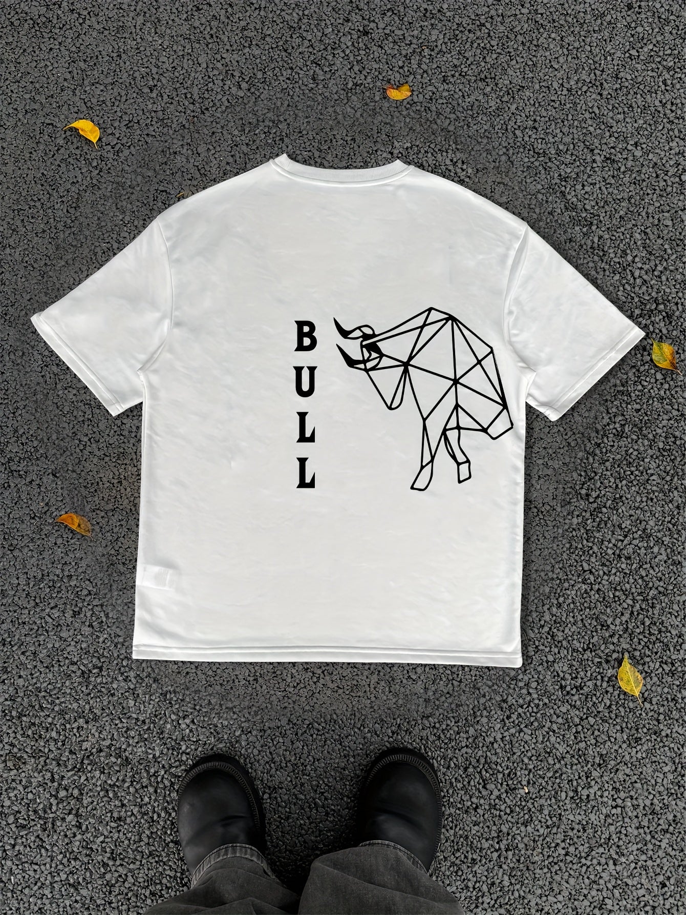Men's T-shirt with Geometric Muscle Cow Print, Loose Fit Short Sleeve T-shirt, Dropped Shoulder