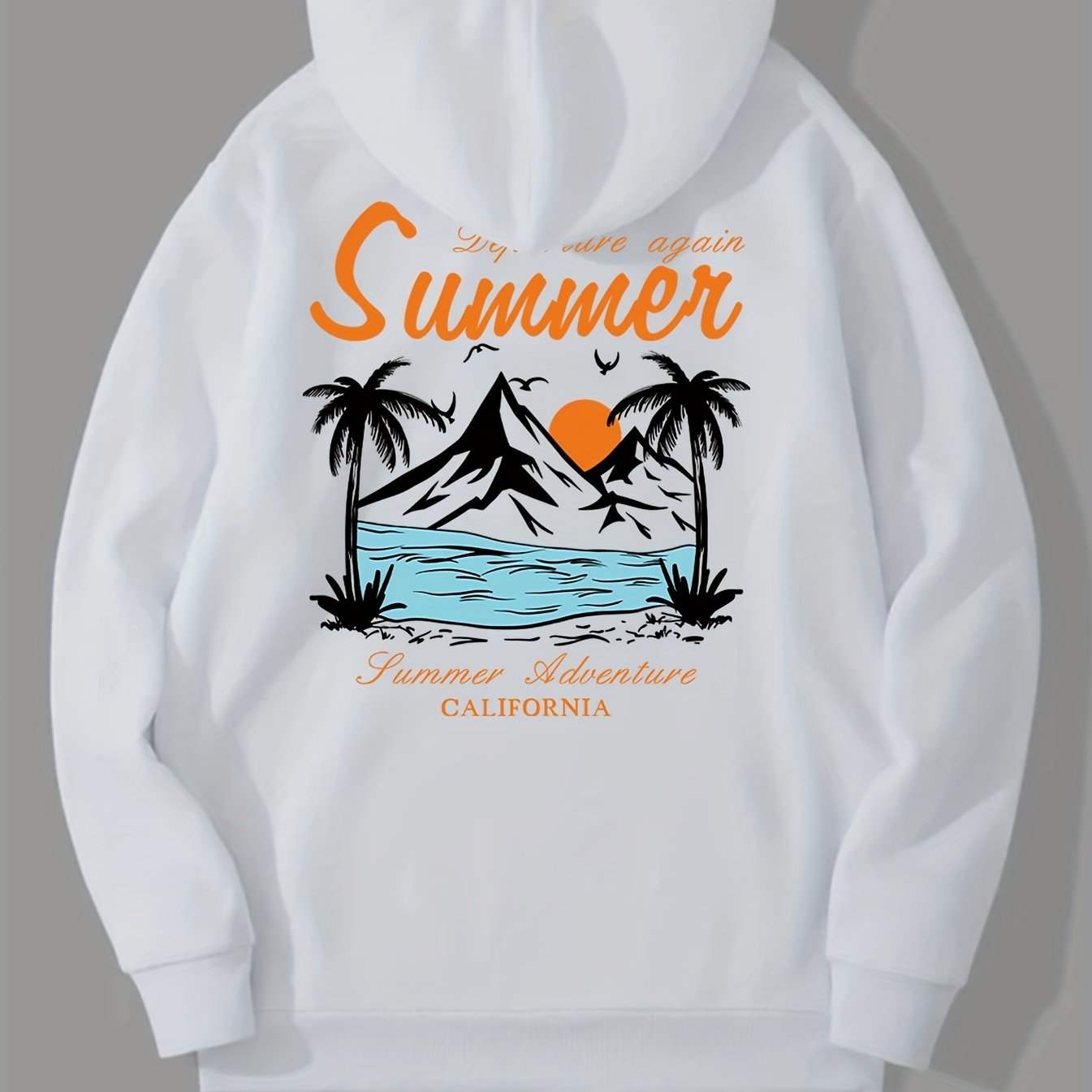 Men's California Summer Adventure Graphic Hoodie - Brown Polyester, Machine Washable, Knit Fabric with Hood, Non-Transparent, Print Design