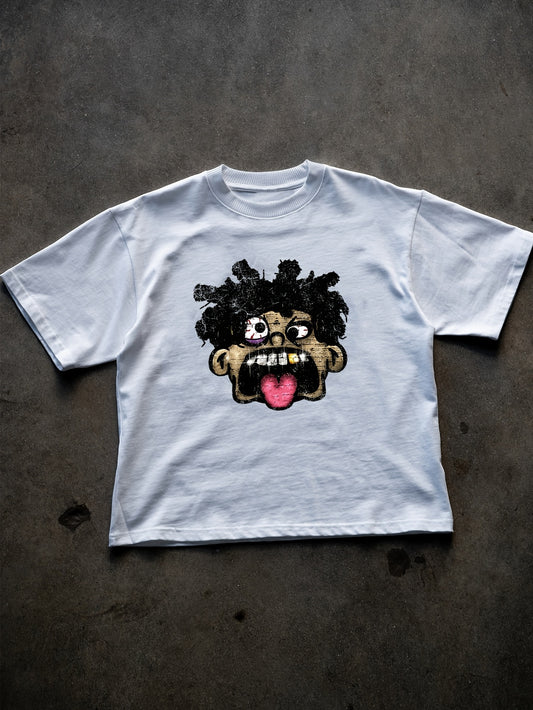Men's Y2K-Inspired Funny Tongue Cartoon Graphic Tee - Loose Fit, Round Neck, Summer Streetwear