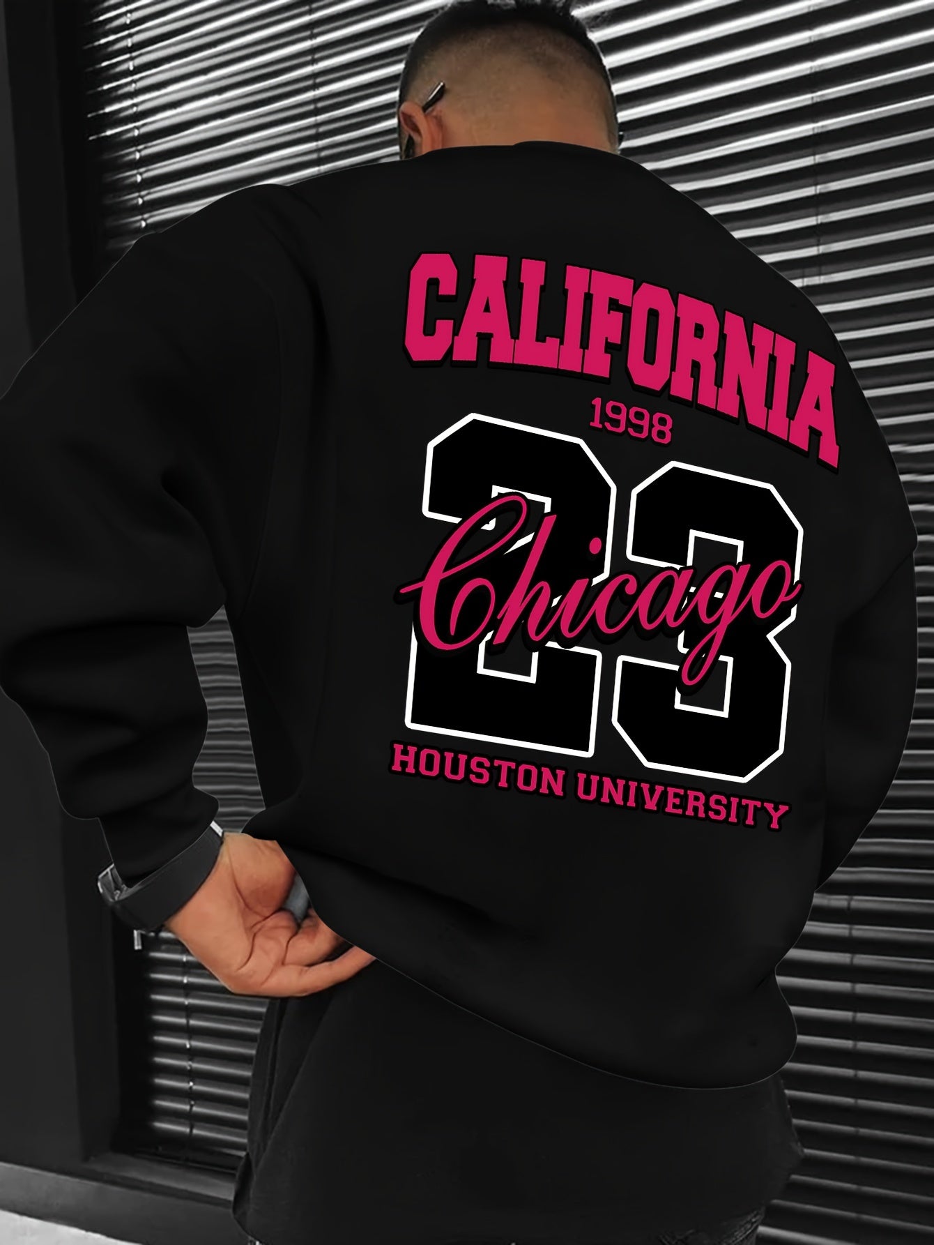 Men's Casual California Chicago 1998 Print Crew Neck Sweatshirt - 100% Polyester Loose Fit Long Sleeve Active Pullover with Slight Stretch and Knit Fabric