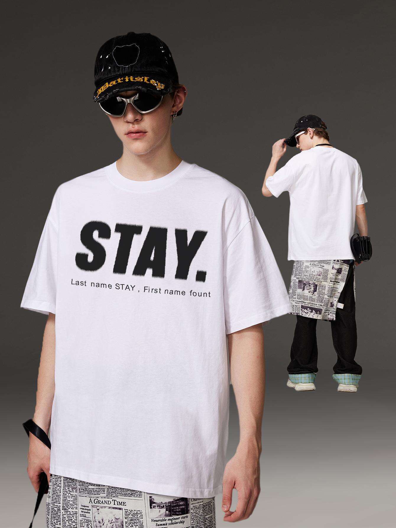 Korean Style Men Tops Kpop Streetwear STAY Print Luxury Cotton Male Tees Oversize Casual Unisex T-shirts Y2k Harajuku