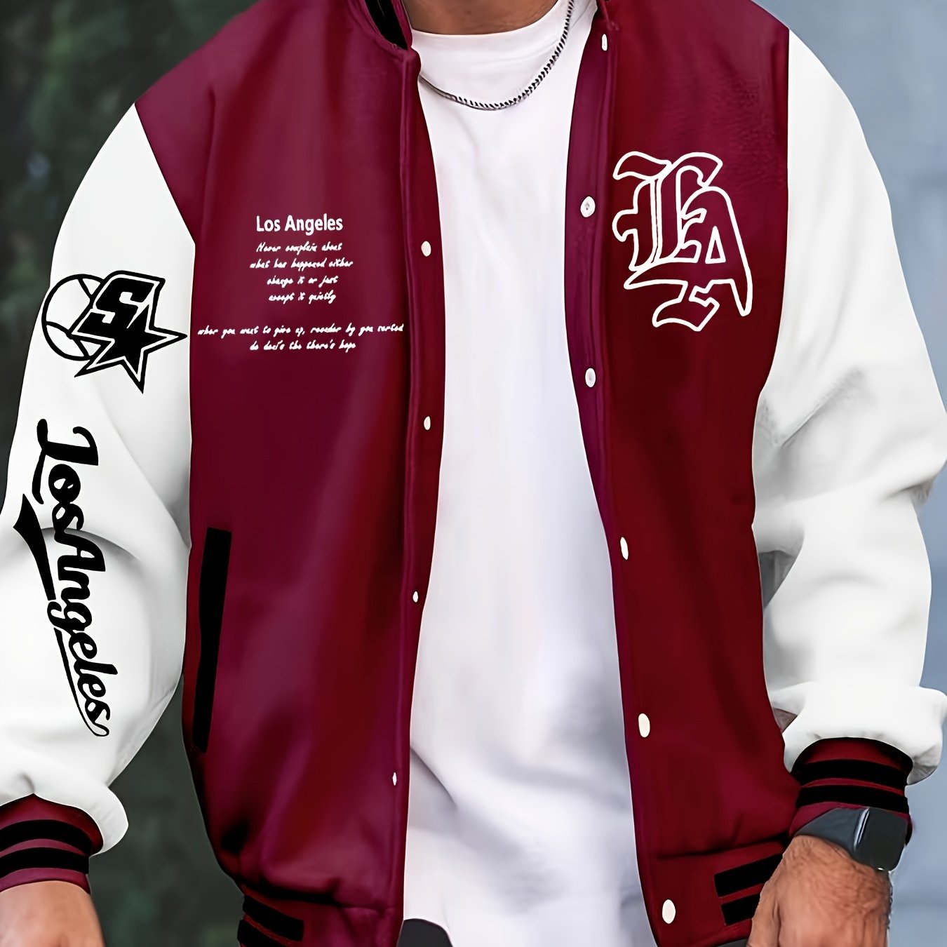 1pc Men'S Casual Polyester Baseball Jacket with Slight Stretch, Knit Fabric, Button Closure, Regular Fit, Print Pattern, Baseball Collar, Fall/Winter Outerwear
