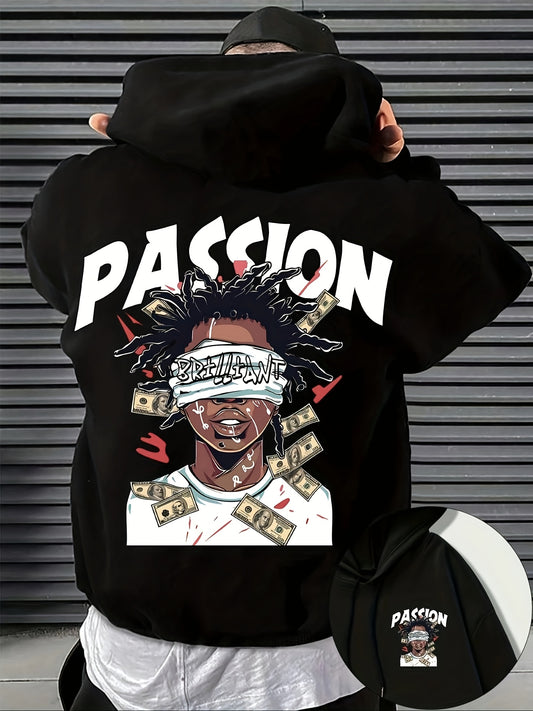 Men's Trendy Fleece-Lined Hoodie with Letter Print - Casual & Sporty, Loose Fit Pullover for Fall/Winter