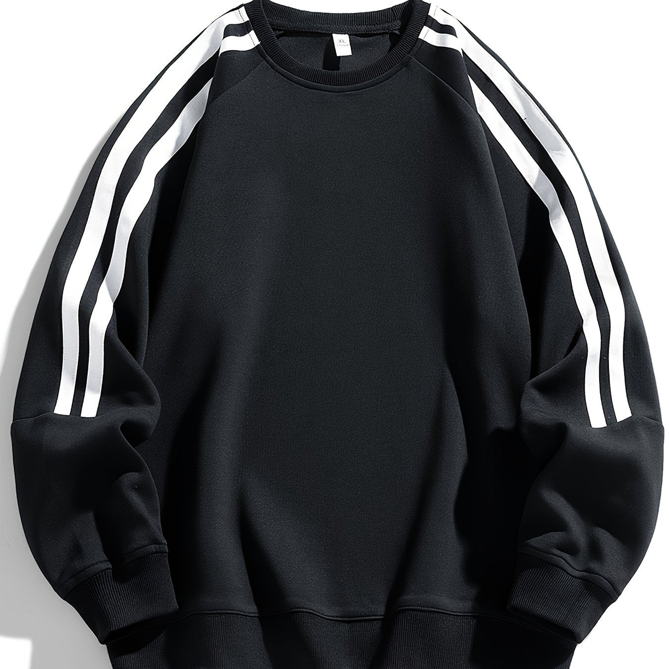 Men'S Casual Crew Neck Hoodie, 100% Polyester Knit Fabric, Solid Color with Side Stripes, Regular Fit, Non-Stretch, 250g/m² - Comfortable and Stylish for Street and Outdoor Activities