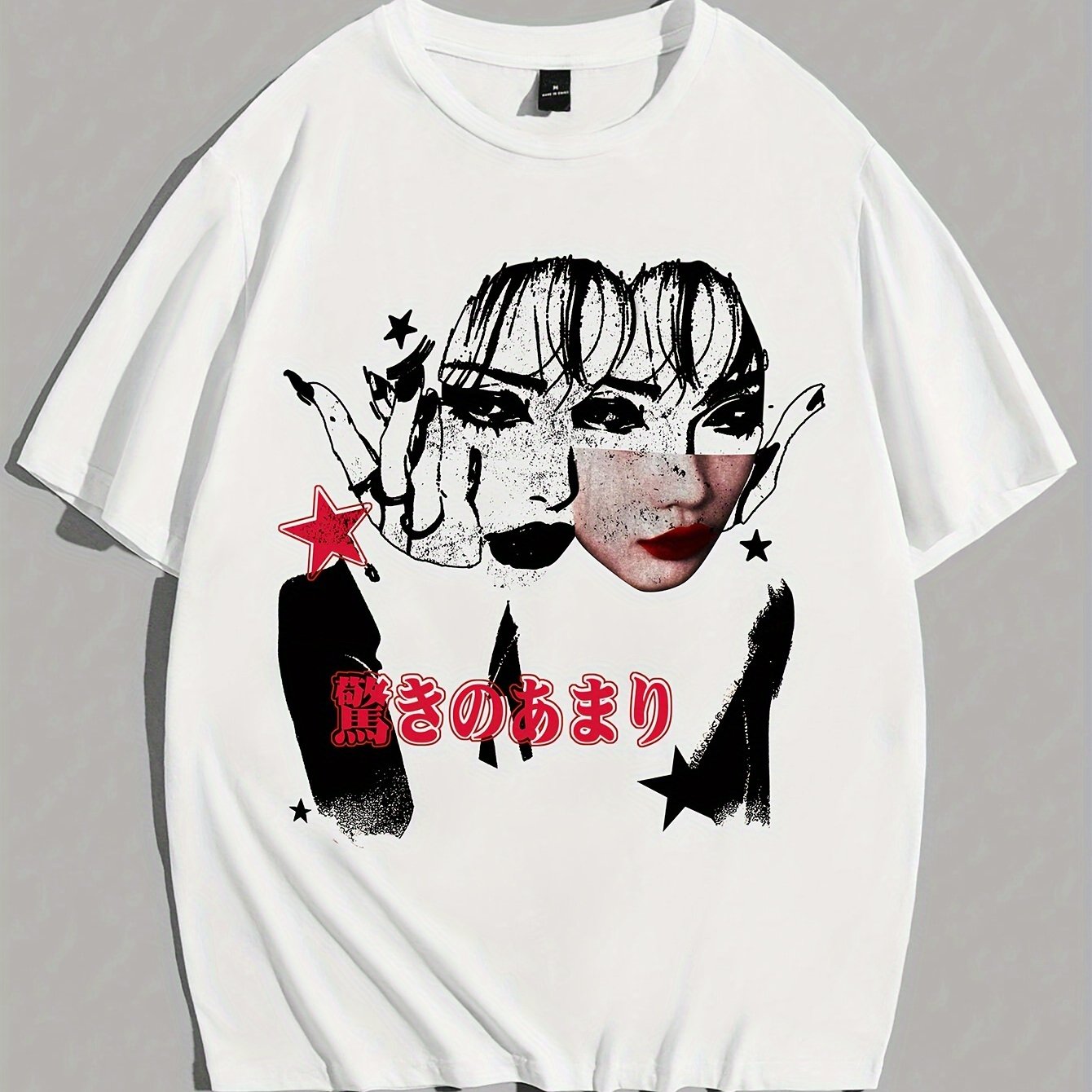 Men's Casual & Sporty Red Graphic Tee - Loose Fit, Short Sleeve with Unique Character Portrait Print, Polyester Blend, Machine Washable - Stylish Streetwear