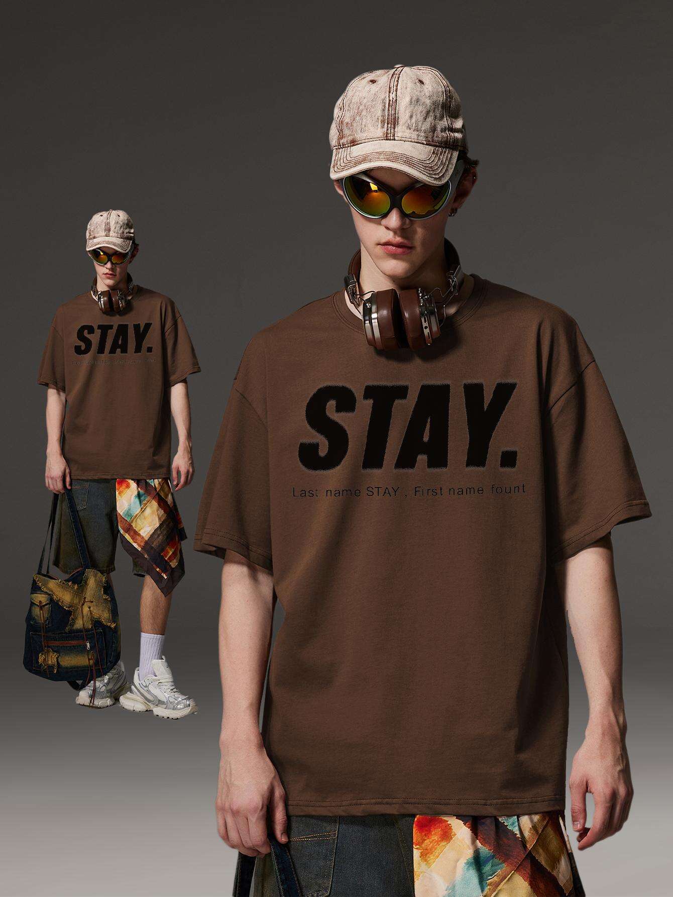 Korean Style Men Tops Kpop Streetwear STAY Print Luxury Cotton Male Tees Oversize Casual Unisex T-shirts Y2k Harajuku