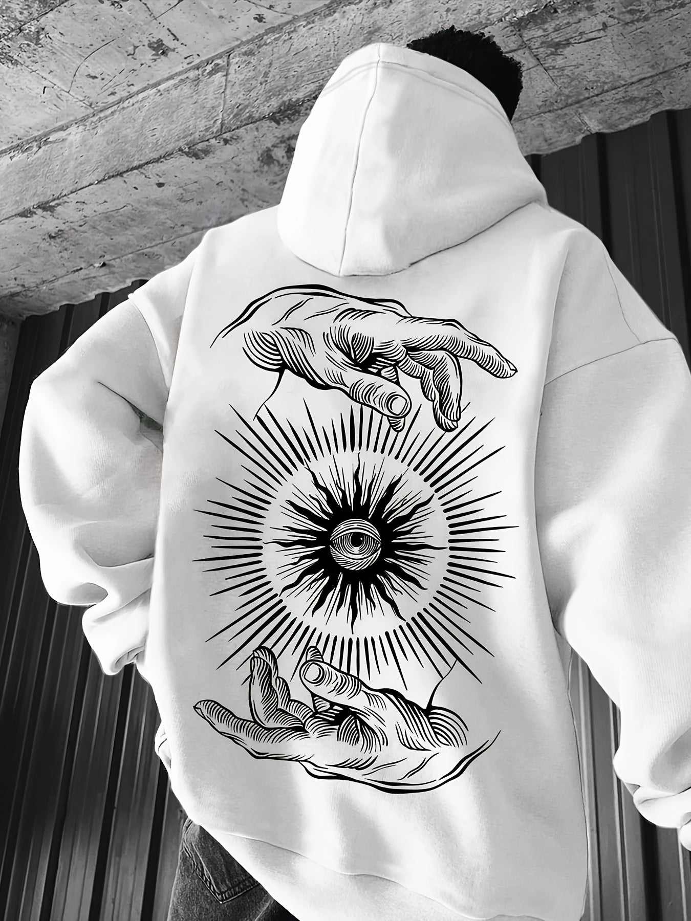 Men'S Casual Hooded Sweatshirt with Finger Print Eye Graphic, French Terry Fabric, Loose Fit Knit Hoodie with Pocket, Non-Stretch Hoodie for Daily Outdoor Wear