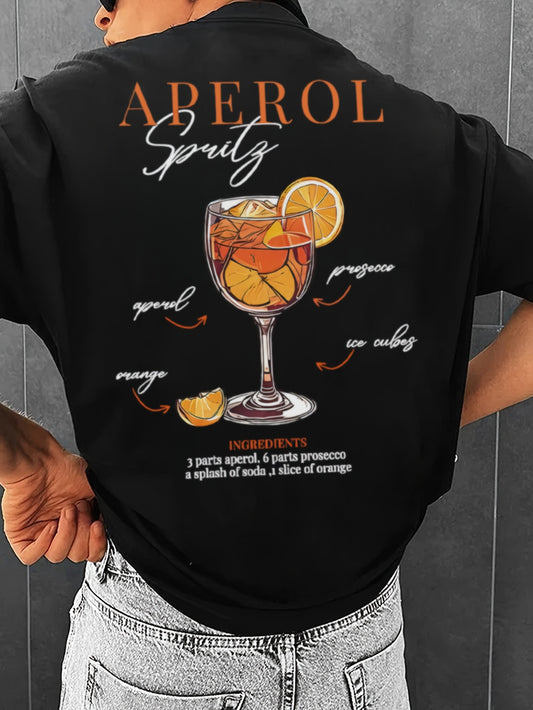 Men'S Casual Crew Neck T-Shirt, Polyester Knit Fabric with Slight Stretch, Regular Fit, with Aperol Spritz Print, for Short Sleeve Tee