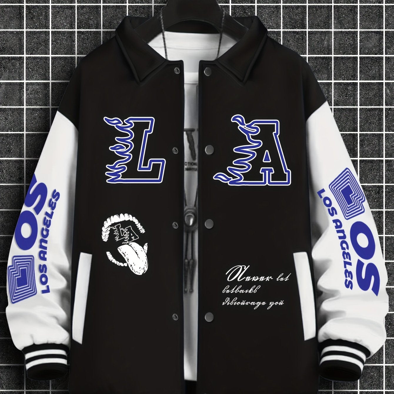 Trendy Casual Sports Thick Fleece-Lined Baseball Jacket with Random Print, Polyester, Machine Washable
