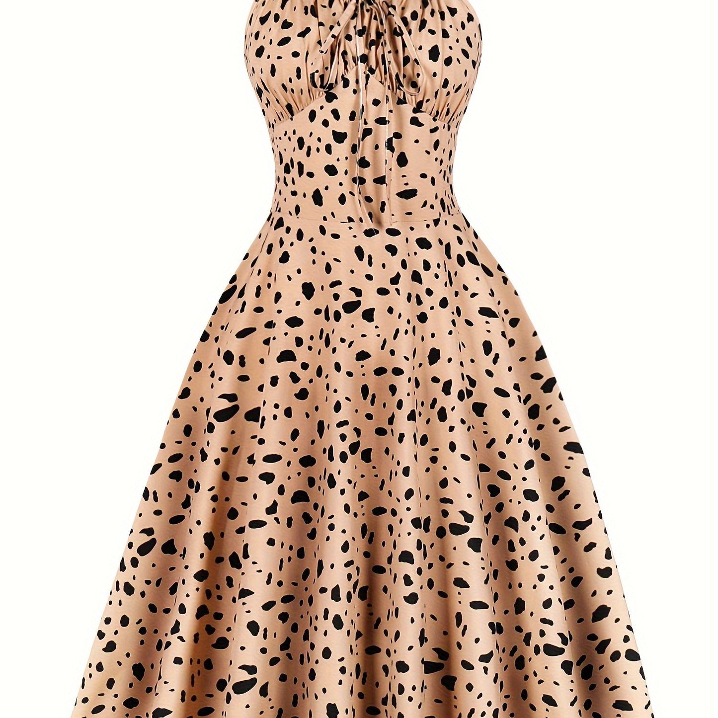 Vintage Style Polyester A-Line Dress with Ditsy Floral Pattern, Spaghetti Strap, and Faux Drawstring Detail for Women - Summer Party Cocktail Dress