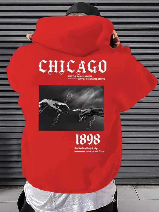 Men's Casual Hoodie with Unique Print Design - Soft Polyester, Machine Washable, Loose Fit Pullover with Kangaroo Pocket
