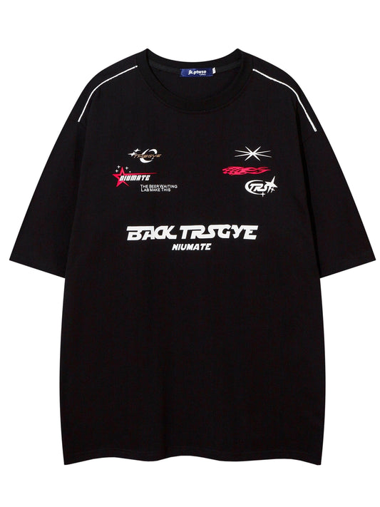 Men's Trendy Oversized Crew Neck Graphic Short Sleeve T-shirt With Fancy Print, Street Style For Summer Wear