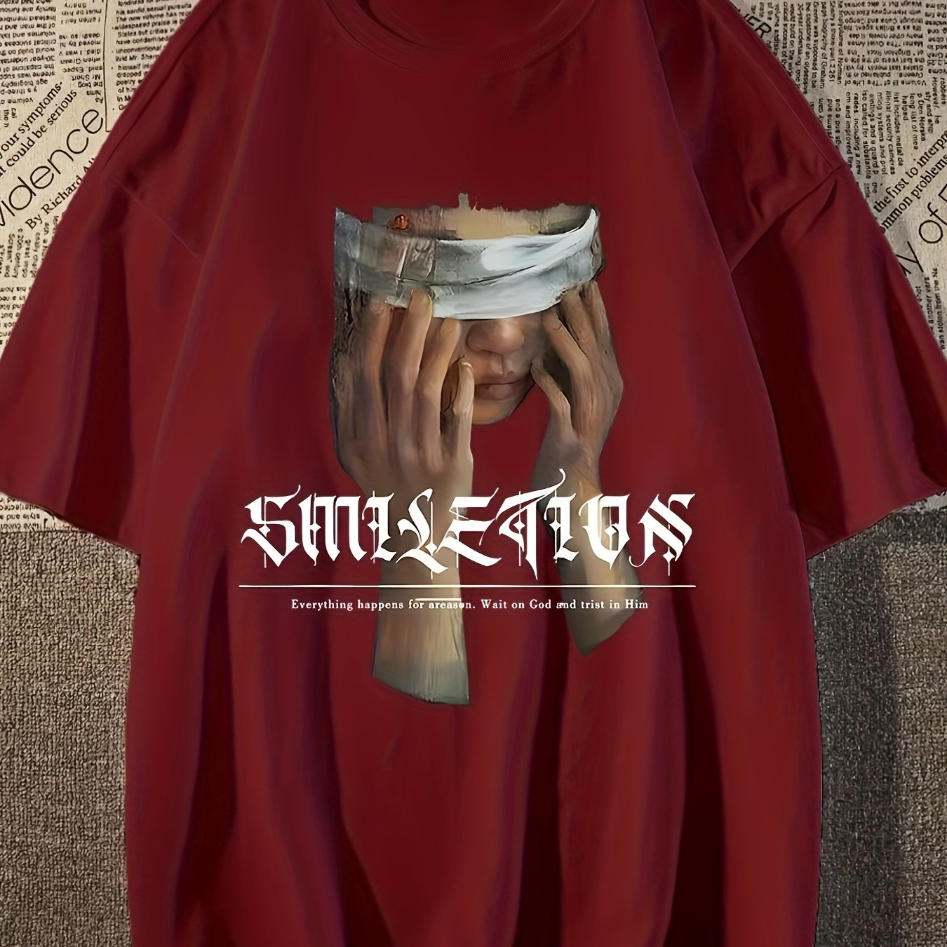Men's Vintage-Inspired Cotton T-Shirt with Unique Print - Loose Fit, Drop Shoulder Design, Round Neck, Non-Transparent - Perfect for Summer