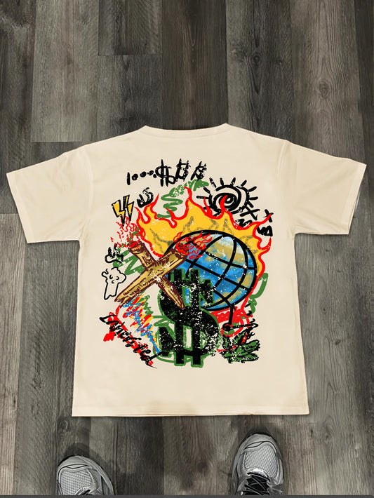 Men's Casual Short Sleeve T-Shirt With Alphabet And Car Print, Breathable Polyester Fabric, Round Neck, Regular Fit, Summer Wear