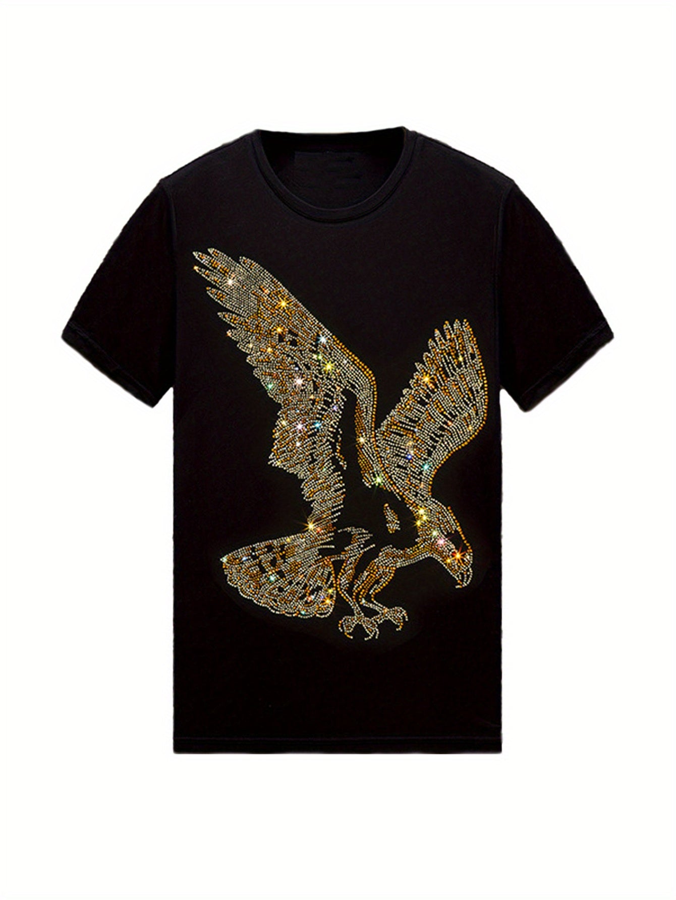 Funny Eagle Graphic T-Shirt with Rhinestone Bling, Comfortable Crewneck Short Sleeve Summer Tee, Cotton - HZCX FASHION