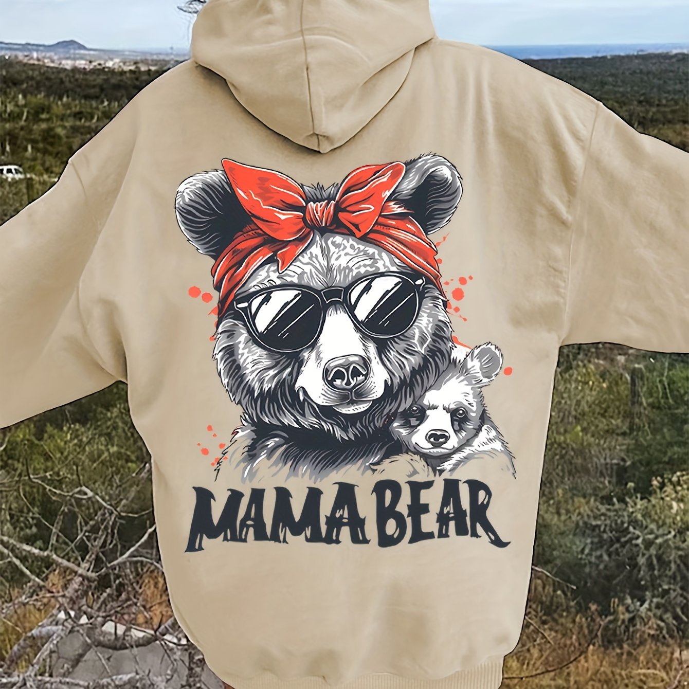 Festive Mama Bear Hoodie: Soft, Stretchy Polyester with Animal Print And Pockets - Perfect for Fall/Winter Beach Days