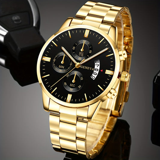 2PCS Fashion Mens Bracelet Watches Set Men Business Stainless Steel Quartz Watch Male Calendar Date Wristwatch