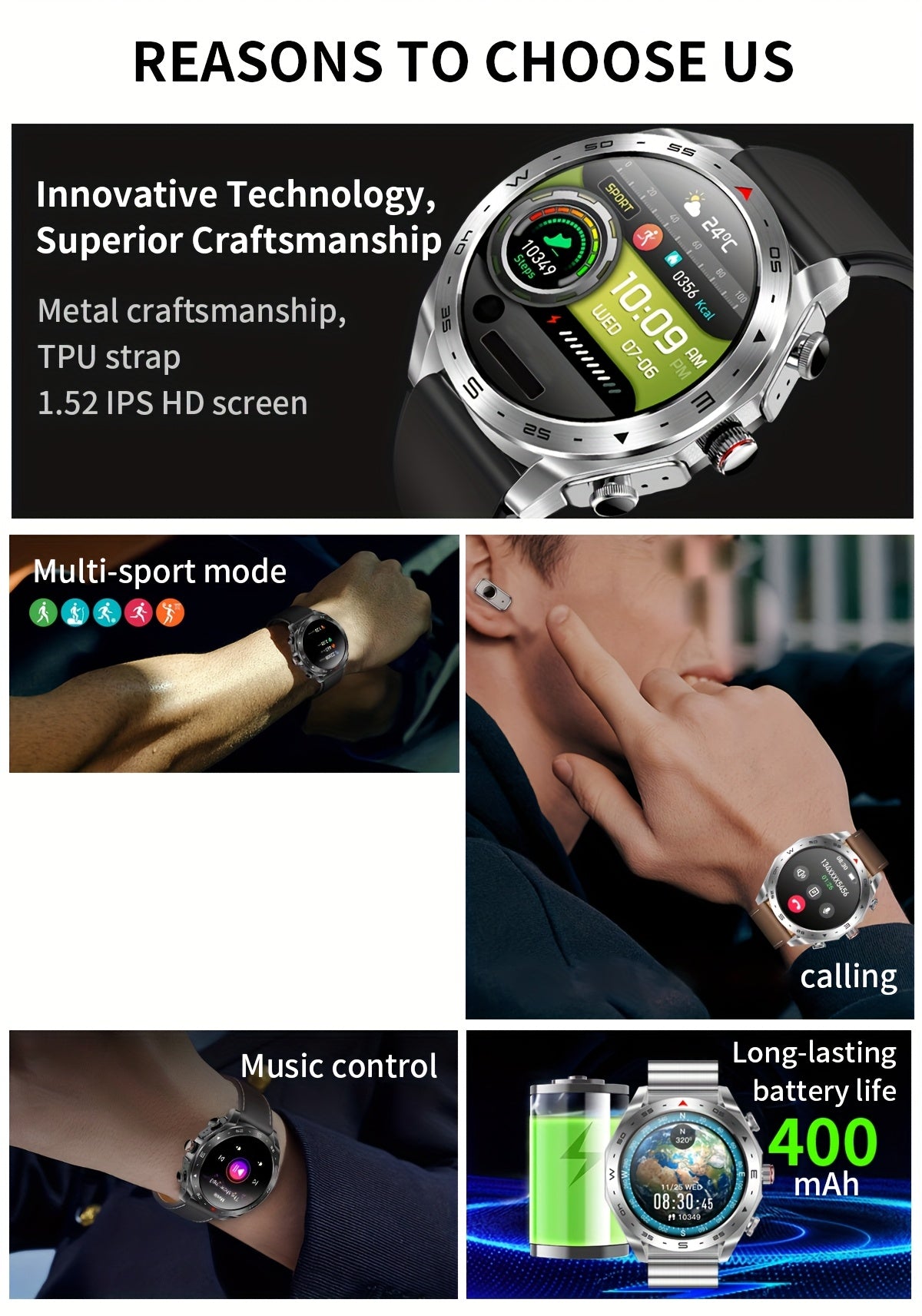 [Popular Choice] Smart Watch with Built-in TWS Headphones - AI Voice, HD Touch Screen, Fitness Tracker, Watch with Steel/Silicone Strap for Men