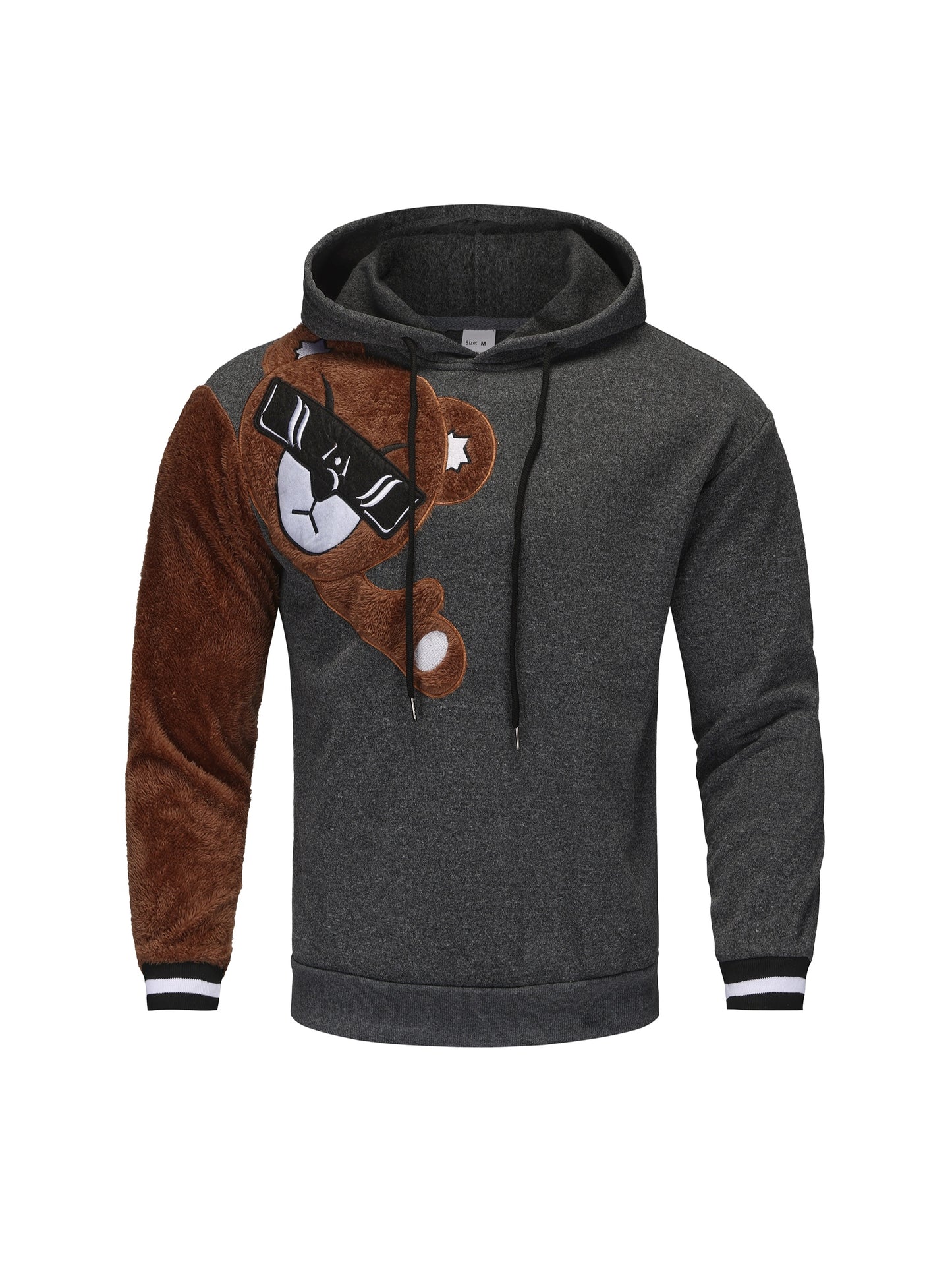 Men's Color Block Bruin Graphic Print Hoodie, Casual Long Sleeve Hooded Sweatshirt For Fall Winter Outdoor
