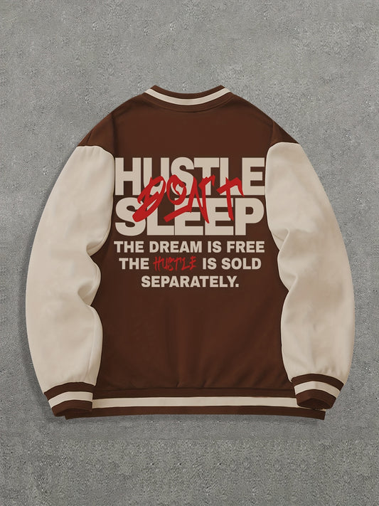 Men'S Letter Print Baseball Jacket, Casual Off-Shoulder Long Sleeve Coat for Autumn And Winter, Suitable for Everyday Wear.