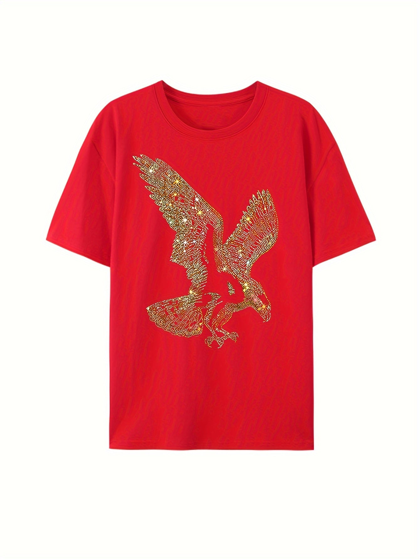 Funny Eagle Graphic T-Shirt with Rhinestone Bling, Comfortable Crewneck Short Sleeve Summer Tee, Cotton - HZCX FASHION