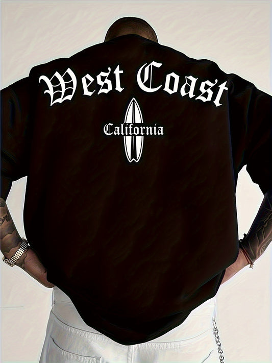 Men's Gothic Letter & Surfboard Print T-Shirt - Casual, Loose Fit, Short Sleeve, Polyester - Perfect for Summer Streetwear