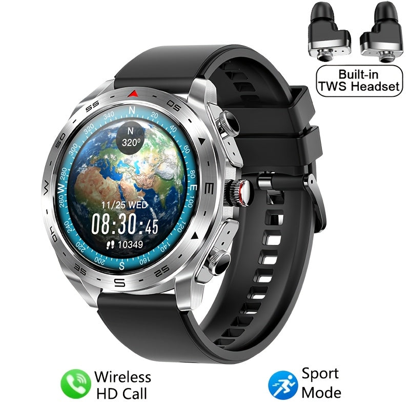 [Popular Choice] Smart Watch with Built-in TWS Headphones - AI Voice, HD Touch Screen, Fitness Tracker, Watch with Steel/Silicone Strap for Men