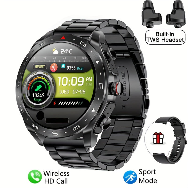 [Popular Choice] Smart Watch with Built-in TWS Headphones - AI Voice, HD Touch Screen, Fitness Tracker, Watch with Steel/Silicone Strap for Men