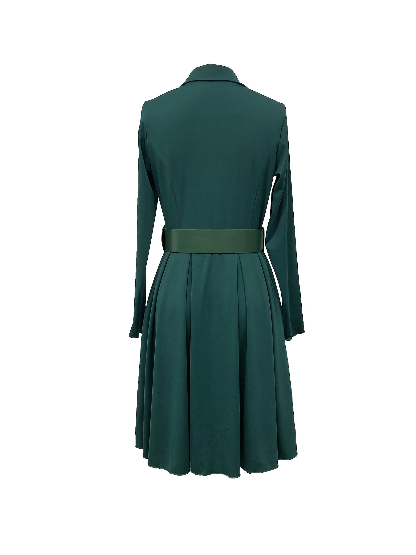 Elegant Solid Color Long Sleeve Dress with Belt for Women, Polyester Spandex Blend, Machine Washable - Spring/Summer/Fall, European And American Style, Fashion