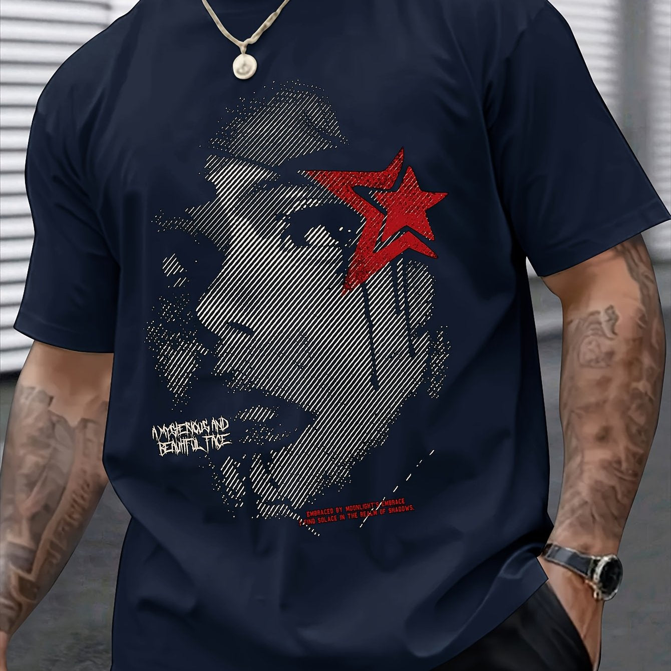 KOURRTER Men's Casual Graphic Tee - Loose Fit, Breathable Polyester Blend, Crew Neck, Short Sleeve Shirt with Unique Portrait Design