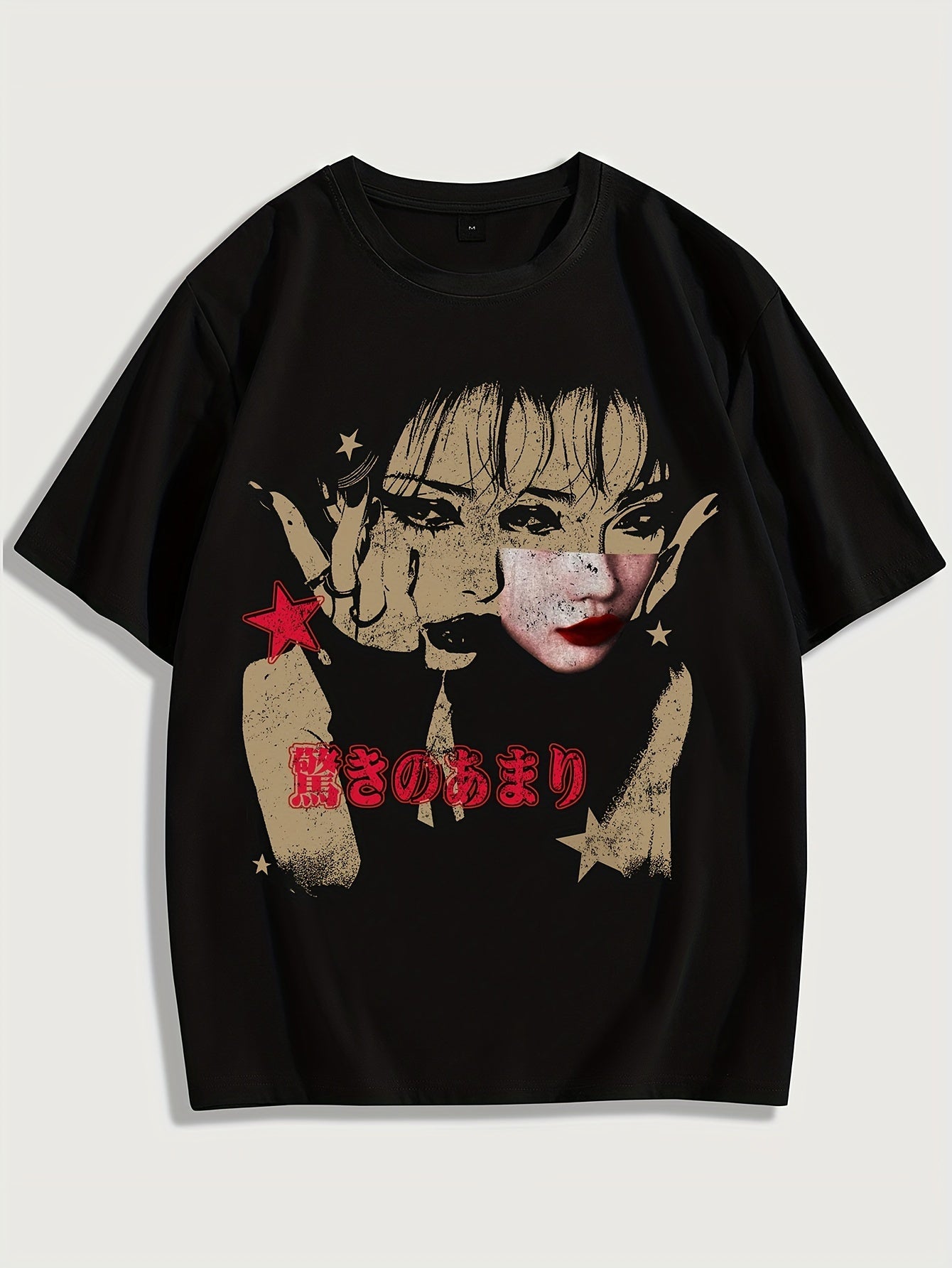 Men's Casual & Sporty Red Graphic Tee - Loose Fit, Short Sleeve with Unique Character Portrait Print, Polyester Blend, Machine Washable - Stylish Streetwear