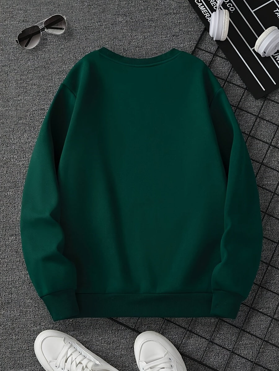 Brooklyn 1889 Graphic Crew Neck Sweatshirt - Casual Style French Terry Polyester 100% Non-Stretch Knit Fabric, Loose Fit Alphabet Patterned Pullover for Men