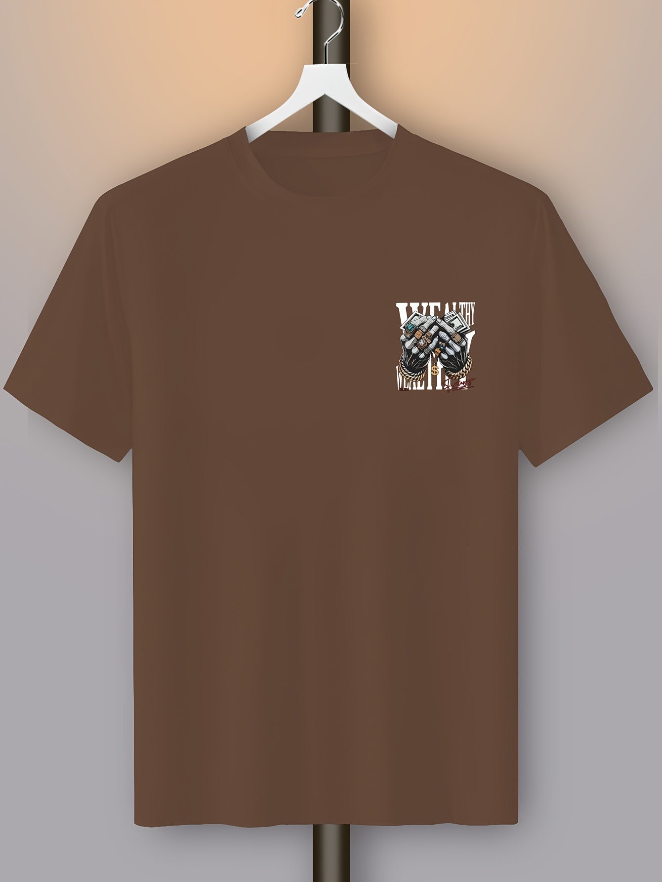 Men's Casual Graphic Tee with Unique Hand Jewelry Design - Soft Polyester Blend, Stretch Fit, Machine Washable - Perfect for Summer Outings