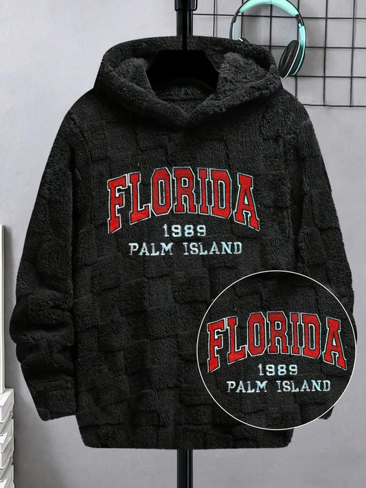 Men's Casual Hoodie with Letter Embroidery, Polyester Fiber, Machine Washable And Dry Cleanable, Autumn/Winter