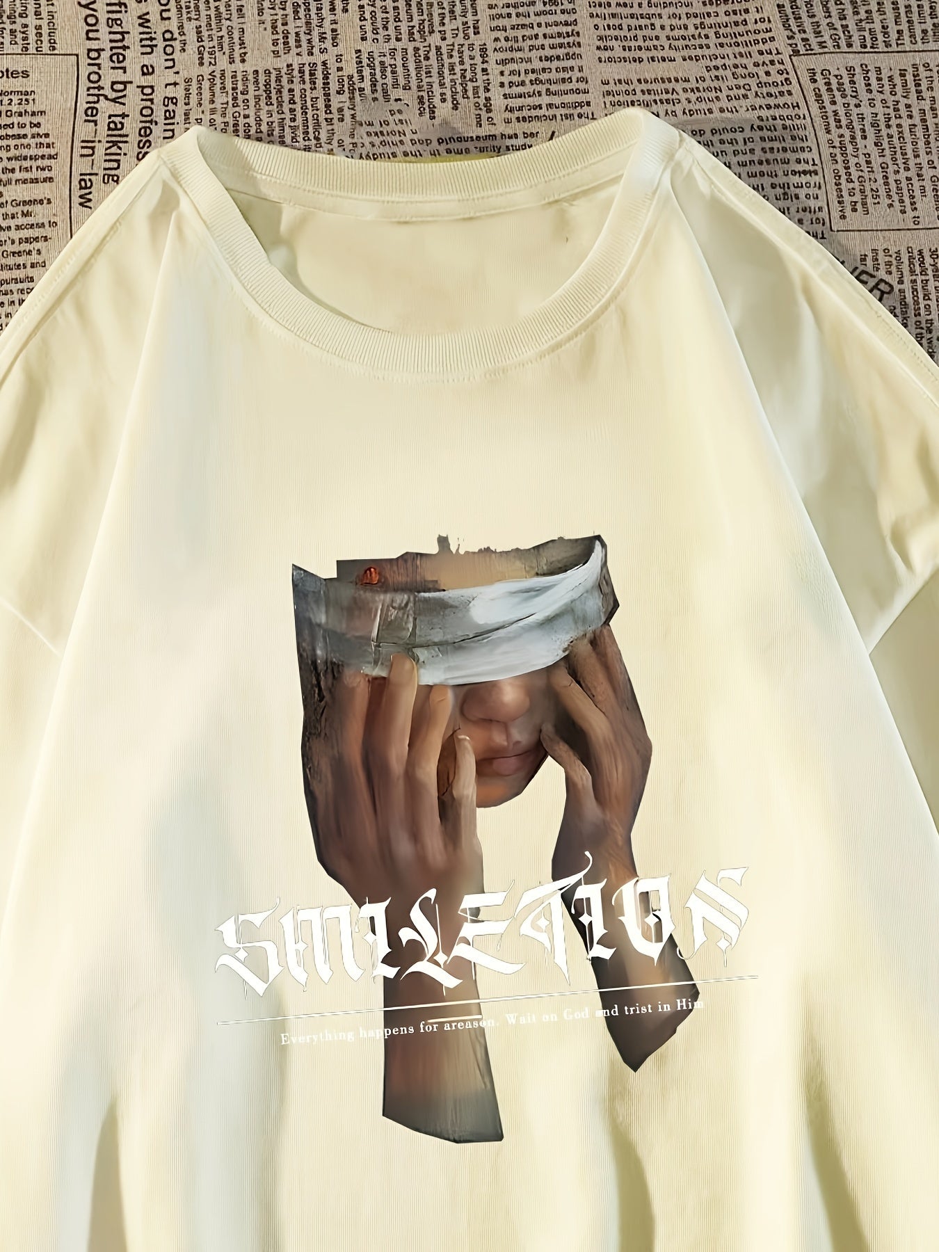 Men's Vintage-Inspired Cotton T-Shirt with Unique Print - Loose Fit, Drop Shoulder Design, Round Neck, Non-Transparent - Perfect for Summer